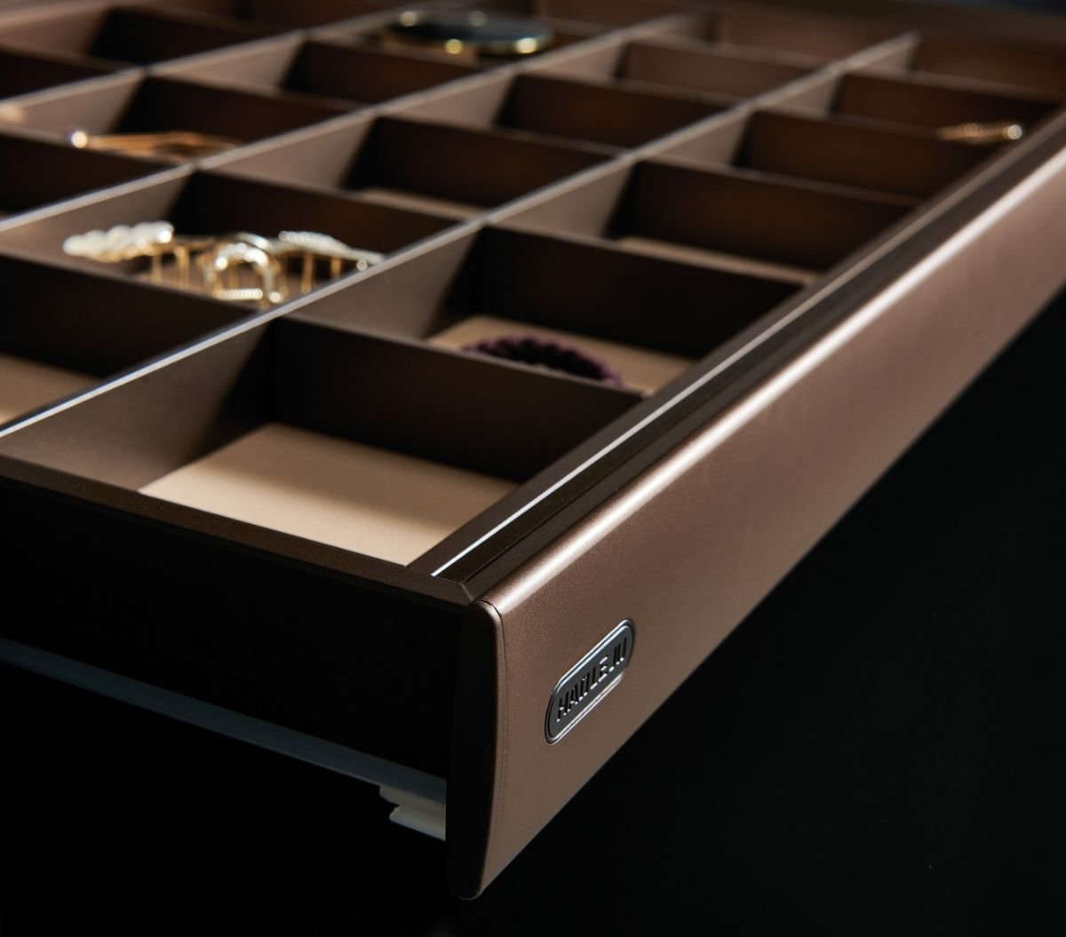 KBS Series — Bronze-finish drawer with compartment organiser