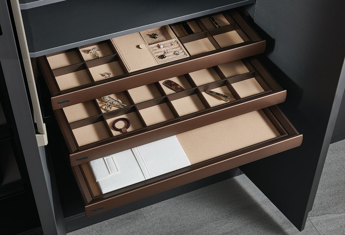 KBS Series — Multi-tier bronze drawers with accessory trays