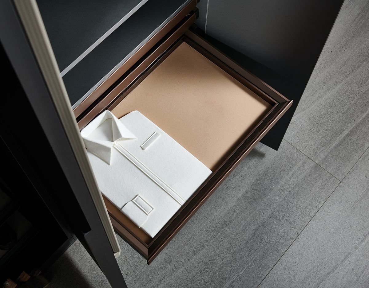 KBS Series — Pull-out shirt tray in a dark wardrobe