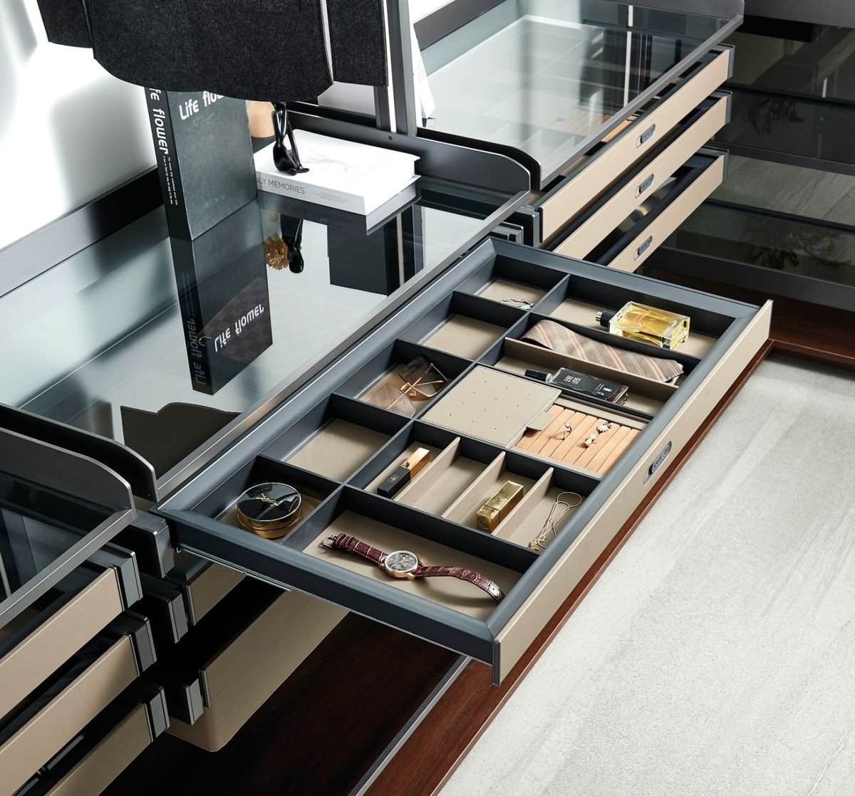 KBS Series — Glass-fronted drawer with watch and accessory compartments