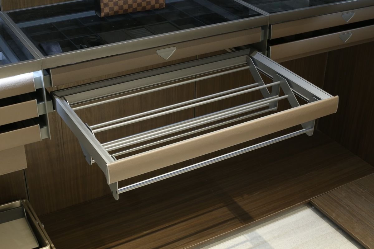 Musi Series — Pull-out trouser rack with leather-wrapped front